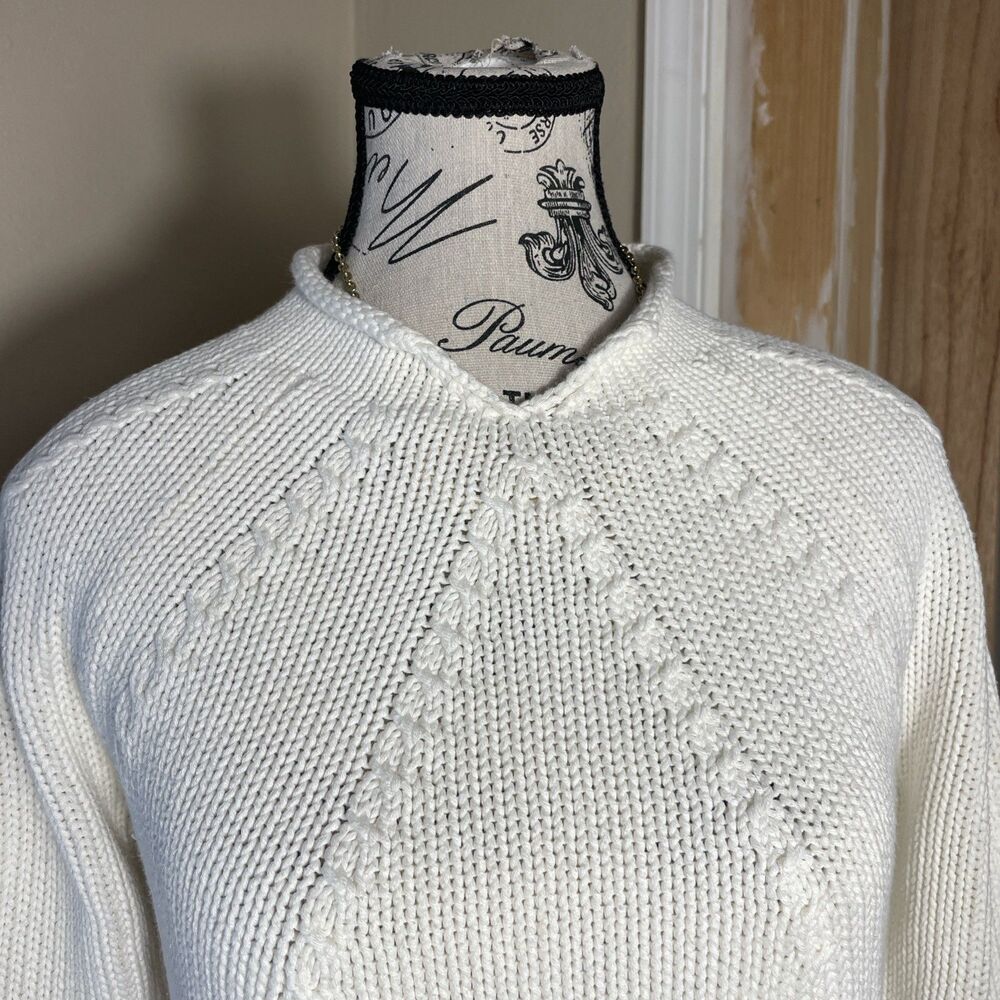 Pow Wow Cable Knit Style White Sweater Women’s Pullover Cozy Winter Top Size M - Picture 2 of 7